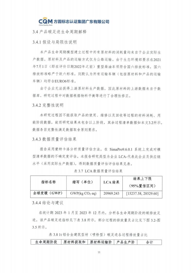 09鋁合金建筑型材（噴粉型）產(chǎn)品碳足跡評(píng)價(jià)報(bào)告-方圓蓋章(圖17)